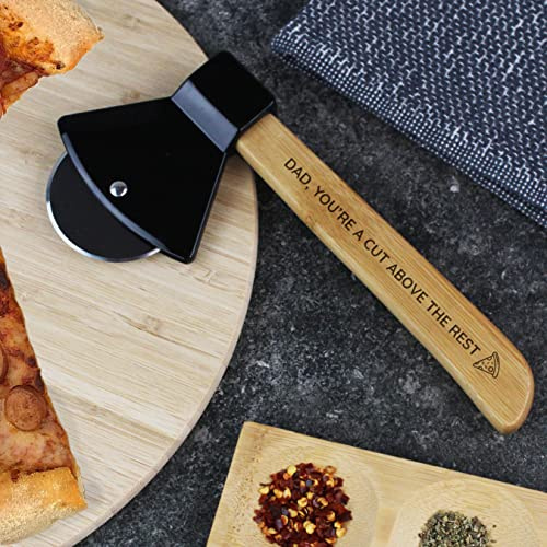 eBuyGB Personalised Pizza Cutter Axe with Any Text, Wooden Pizza Wheel Slicer Tool, Birthday, Father's Day Gifts