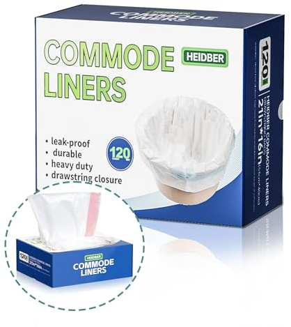 HEIDBER Bedside Commode Liners Disposable 120 Pack Commode Bags for Portable Toilet Chair Bucket/Commode Toilet, Waste Bags Fits All Standard Bedside Portable Toilet Potty Bedpan