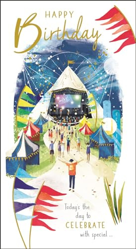 Jonny Javelin Male Birthday Card for Him - General Card for Men - Music Festival Design - Special Finishes and Illustrated Insert Leaf - Made in the UK