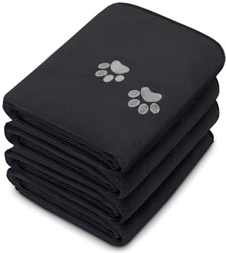 Tegeme Hundehandtücher zum Trocknen von Hunden, Mikrofaser, weich, saugfähig, Haustier-Badetuch, Hundetrocknung, Fellpflegetuch mit gestickter Pfote, für Haustiere, Hunde, Katzen, Baden, Fellpflege
