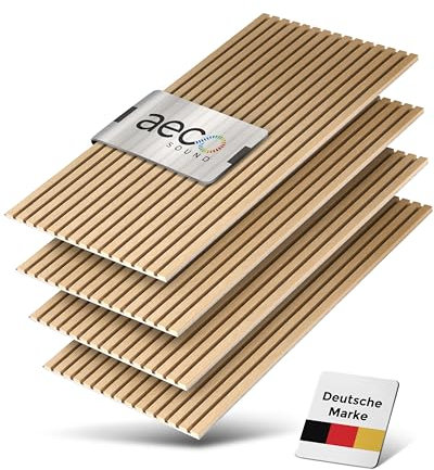 Aeco Sound® - Akustikpaneele aus Holz, 4 Stück x 120x60cm (2,88qm) 2,1cm dick - Wandpaneele aus Akustik-Filz (Grau) & Echtholz-Furnier (Eiche) - 3D Wandverkleidung, Holzpaneele, Schalldämmung
