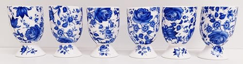 Rainbow Decors Delft Lot de 6 coquetiers en porcelaine fine Motif floral Bleu, DBEC6