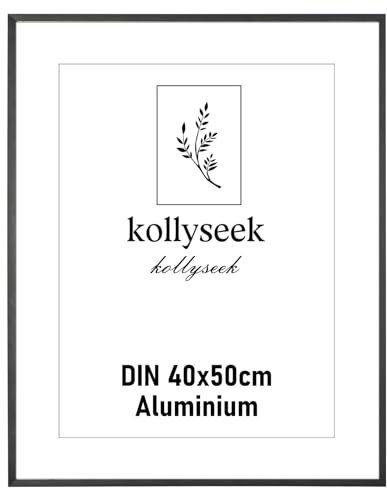 kollyseek Marco aluminio 40 x 50 cm negro marco póster de metal con vidrio acrílico irrompible moderno marco para fotos Marco con paspartú para imágenes Póster Foto negro