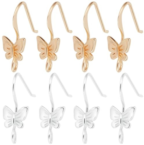 Beebeecraft 20 Stück Schmetterlings Ohrring Zubehör 2 Farben Echte 18 Karat Gold Und Platin Beschtete Ohrhaken Mit Schlaufe Zur Herstellung von DIY Schmuck Haken: 0.79 × 0.31 Zoll (20 × 8 mm)