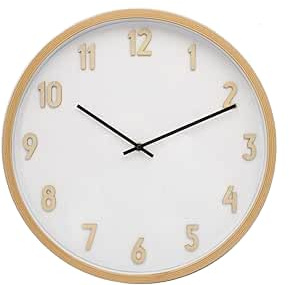 ROCKING GIFTS Orologio da parete rotondo in plastica effetto legno beige con meccanismo silenzioso, decorazione murale moderna e minimalista, 40 cm