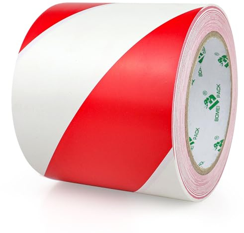 BOMEI PACK 100mmx33m Absperrband Warnklebeband Rot Weiß Warnband Gefahr Warnung PVC Selbstklebend Markierungs Klebeband Für Warnmakierungen Und Bodenkennzeichnungen