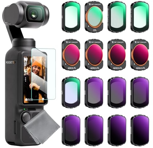 K&F CONCEPT ND, ND/PL, Effect Filter for DJI Osmo Pocket 3, 16Pack Black Diffusion 1/4 1/8 UV CPL ND32/PL ND16/PL ND8/PL ND64/PL ND8 ND16 ND32 ND64 ND128 ND256 ND1000, Light Pullution Reduction Filter