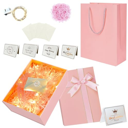 HIQE-FL Geschenkverpackung Box,22x16x8.7cm Geschenkverpackung Box mit Band,Geschenkbox mit Schleife,Geschenkkarton Für Geschenke,Magnetische Geschenkschachtel mit Deckel