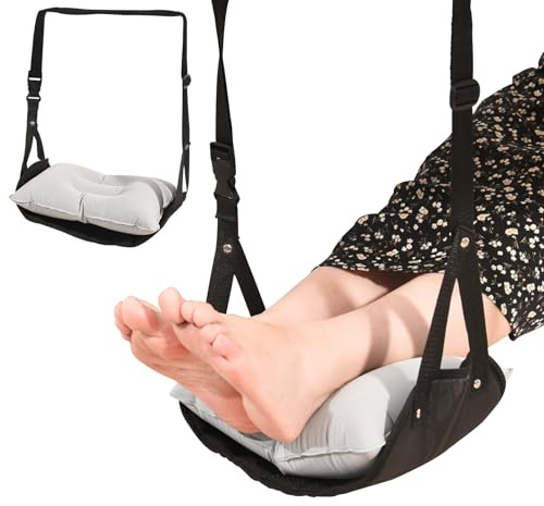 Fußstütze Flugzeug, Flugzeug Fußstütze Fußhängematte Flugzeug mit Aufblasbarem Kissen, Tragbare Fußhängematte Flug, Fußablage Reiseaccessoires Footrest Airplane für Stundenlanges Sitzen