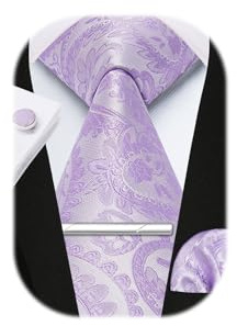 Enlision Light Purple Ties for Mens Paisley Tie and Pocket Square Set Cufflinks Ties Lavanda