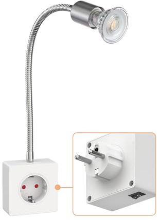 ledscom.de Steckdosenlampe LESCH Leselampe, chrom/weiß inkl. GU10 LED Lampe 5,4W, 510lm, 45°, warmweiß