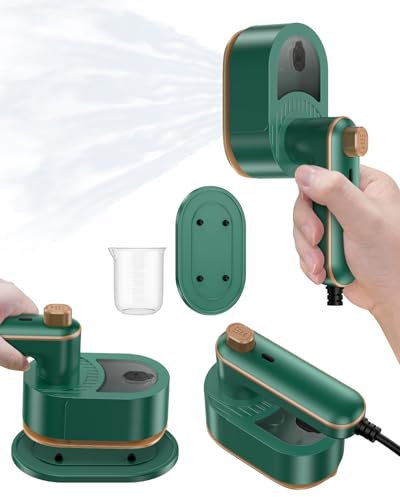 Mini Ferro da Stiro da Viaggio,1000W Ferro da Stiro a Vapore,Girevole A 180°, Legato A Cavo, Riscaldamento Rapido,Bagnato e Asciutto，Ferro da Stiro per Uso Domestico e in Viaggio- verde