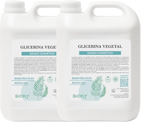 Bioky Glicerina Líquida10L – Hidratante Cabello y Piel - Para Secar Flores – Pura Multiusos - Origen Vegetal – Humectante Cremas, Lociones, Sérums - Cosmética Natural y Manualidades (10 litros)
