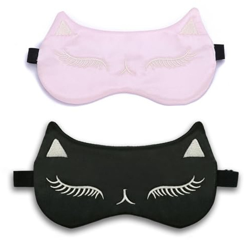 Visxcnu 2 Stück Augenmaske Schlafmaske Soft Augen Abdeckung Seidene Augenmaske Niedliche Katzen Schlafaugenmaske Verstellbare Augenmaske für Frauen Mädchen Reise Augenklappe Schlafen