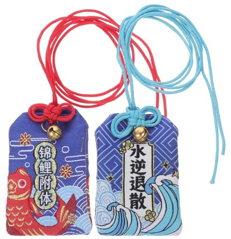 Garneck 2st -Fisch- Japanese Amuleto de la Suerte para la Salud Omamori - de Omamori Bendición Colgante de Bolsillo Japonés Amuleto Riqueza Amuleto de la Suerte Tela