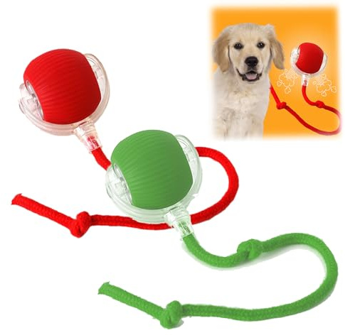 Donubiiu Magic Ball, Interaktiver Spielball, Magic Ball Hund, Elektrisch Interaktiver Hundespielzeug Kauzauberball mit Schwanz, für Katzen und Hunde (Rot+Grün)