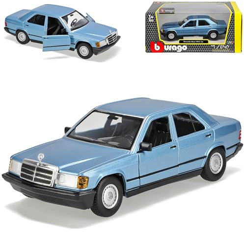 alles-meine.de GmbH Mercedes-B C-Klasse 190E W201 2.6 Blau 1982-1993 1/24 Burago Modell Auto mit individiuellem Wunschkennzeichen