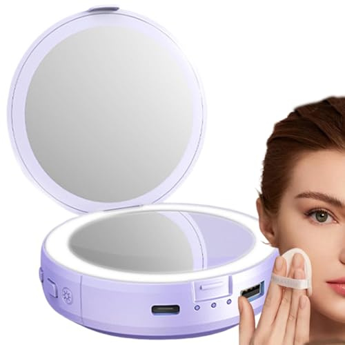 LED Mirrors Travel - Rechargeable Travel Makeup Mirrors, Hand Warmer Magnifier with Large Capacity Battery | Travel Makeup Mirrors, Adjustable Brightness Portable Travel Accessories for Camping Hiking