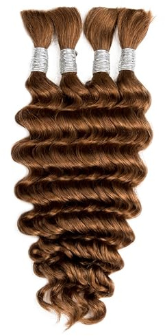 Lot de 4 trames de cheveux humains pour tresses bohèmes - 35,6 cm - Sans trame - Ondulés profonds - 100 g - Couleur #30