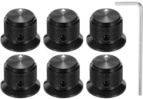 QUARKZMAN 6 Stück Aluminium Potentiometer Knöpfe 1/4 (6mm) Drehknopf Gitarrenknöpfe Universelle Lautstärke Tonregelknöpfe mit Pfeilindikator Lautstärkeregler für Gitarre Bass 3/4 Schwarz