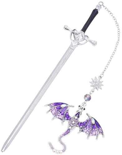 SZJFYMQ Metall-Lesezeichen, Schwert-Design, Kristall-Anhänger, Lila, 100% Metall, 1 Stück