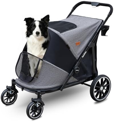 Dog Stroller for Large Dogs & Cats up to 130 lbs,Foldable Large Pet Stroller for 2 Dogs with 360° Wear-Resistant Rubber Wheels Mesh Windows,Extra Large Heavy Duty,All Terrain Wagon Cart with Air Mesh