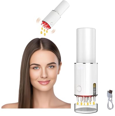 Masseur de cuir chevelu et applicateur d'huile capillaire 2 en 1 – 3 modes de vibration,flacon de 70ml et doseur de précision 2ml,rechargeable par USB-C,luminothérapie rouge Cadeau pour femme et homme
