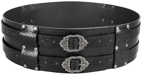 Medieval Viking Embossed Wide Belt Waist Armor Renaissance Vintage Knight Corset Belt Faux Leather Waistband with Buckles Retro Punk Viking Pirate Costume Accessories for Men Women Halloween Cosplay