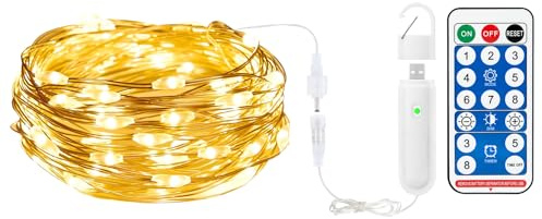 Liyade Akku-Lichterkette 10 m 100 LED, Timer, Fernbedienung | Kupferdraht, 8 Modi und IP44, für Innen, Außen, Weihnachten, Party, Hochzeit und DIY-Deko