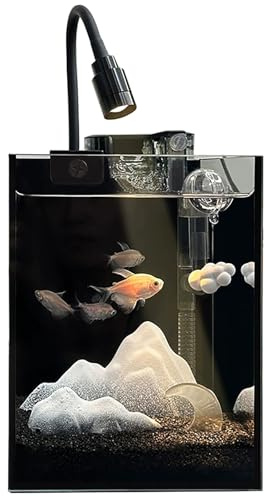 Aquarium Komplettset, Randloses Kleines Glas-Aquarium mit Filter, Aquarium-Licht und Aquascaping-Dekorationen, Sauerstoff Aquariums für Büro(Black,15x15x20cm/5.9x5.9x7.8in)