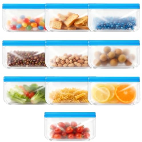 QFGasre Reusable Freezer Bags Dishwasher Safe, 10 Pcs Silicone Food Storage Snack Bags Leakproof Zipper-Lock Bag BPA Free Reusable Food Bag for Lunch Sandwich Fruits Vegetables Snack Travel Items