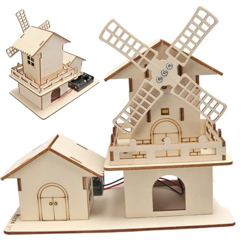 3D Wood Puzzle Solar Powered Windmill House Wooden Puzzles Scientific Educational Wooden Houses for Crafts for Children Kids 3D Puzzle Wood Puzzles