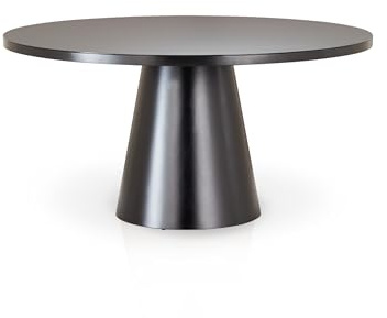 KHG Esstisch Rund 150 cm Durchmesser, Schwarz mit Glasplatte, Platz für 6 Personen, bis 100 kg belastbar - Minimalistisches Design, konisches Tischgestell, modern & pflegeleicht