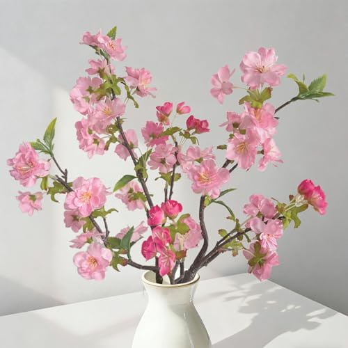 Woltoy 4 Stück Kunstblumen Wie Echt, Rosa Kirschblütenzweig mit Knospen, Hochrealistische Kunstblumen für Vase als Zimmerpflanze