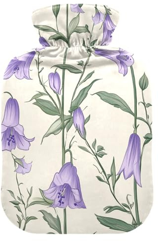 Campanula Rotundifolia Flowers hot Waterbottle with Soft Cover, 2L Water Bottle Bag for Period Cramps, Neck and Shoulder Pain Relief, compresas calientes para el vientre