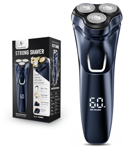 Electric Razor for Men Waterproof - Wet/Dry Cordless Rotary Shaver - Precision Blades Sensitive Skin Care, USB Fast Charging & Pop-up Trimmer Luxury Black Upgraded