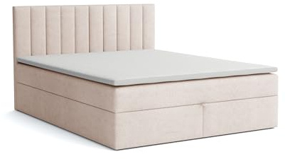 Generisch Boxspringbett mit Bettkasten ZADAR, Polsterbett mit Bonellmatratze Topper Doppelbett mit Stauraum gepolstertes Kopfteil, Doppelbett Schlafzimmer Härtegrad H3 (Aston 1 - beige, 160 x 200 cm)