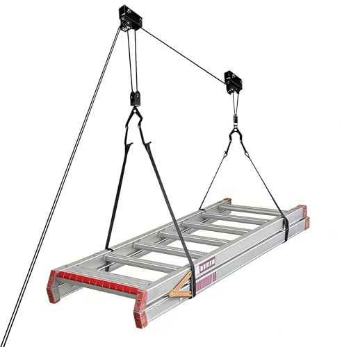 SYDSZ Ladder Storage Ceiling Hoist – Garage Pulley Lift System for Ladder Carrier Fits Garage or Shed with 125lb