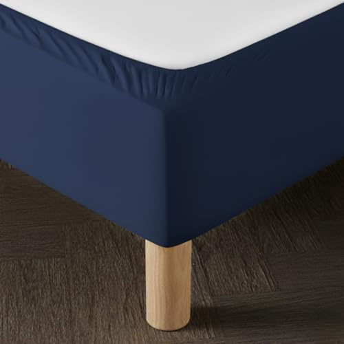 Cache Sommier 140x190 Bleu – Tissu Doux et Extensible – Rendu Impeccable – Facile à Installer