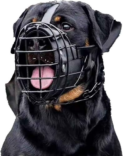 Verstellbarer Maulkorb für Hunde aus Metall und Leder für Schäferhund, Dobermann, Rottweiler und andere mittelgroße und große Hunde, ideal zum Trainieren, Schwarz, L