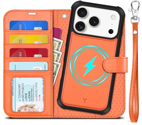 TUCCH 2-in-1 Detachable Wallet Case for iPhone 17 Pro (6.3), Orange