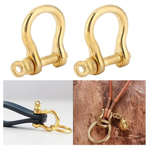 Taidda Pure Brass U Type Anchor Shackle 2 Set Key Ring Hook Rust-Free Connection Buckle 10mm for Firm and Durable Usage