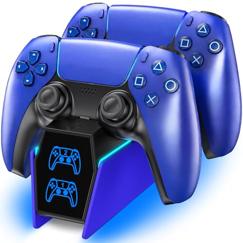Caricatore per PS5 Controller con Cavo, Base di Ricarica per P5 e P5 Edge, 2,5H Riarica per PS5 Controller Compatibile con PS 5 Edge, Kit Accessori per Playstation 5 Console, Blu