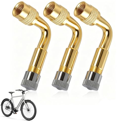 GifBasg 3 Piezas con Adaptador de Ángulo de 90 Grados para Bicicletas, Extensión de Válvula de Neumático de Latón H62, Motos, Remolques y Autocaravanas, Duradera,Compatible con Diferentes Vehículos