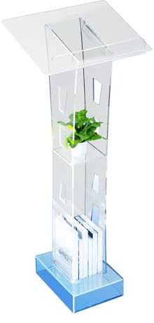 AOAPUMM Rednerpult aus Acryl Glas Transparent mit LED Blaulicht, Podium Stehpult mit Ablagefläche, Montage erforderlich, Tragfähigkeit 10kg, Präsentationspult für Konferenz, Schule, Veranstaltung