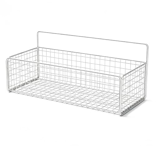 Paquete de 2 cestas colgantes de cocina, cestas de almacenamiento de montaje en pared con pegatina sin rastro, cestas organizadoras de metal de alambre resistente multiuso para (Blanca)
