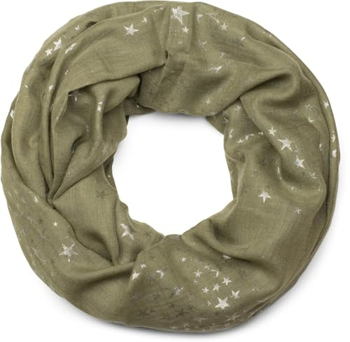 styleBREAKER Damen Loop Schal Metallic Sterne 89x75cm | Baumwoll-Viskose-Mix. Schlauchschal. 2-3 mal wickelbar. modischer Print. weiche Haptik. Rundschal.