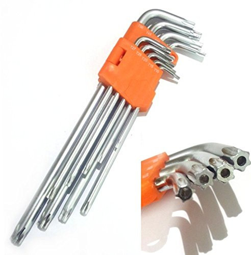 FAST WORLD SHOPPING Set 9 Chiavi a Stella Torx Cromo Vanadio, Chiavini con Profilo Lungo a L e con Supporto, Alta Resistenza e Presa Salda