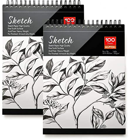 AGPtEK Sketch Book, Art Drawing Pad 9 X 12, 100 Sheets, 60lb/100g, 2 Pack