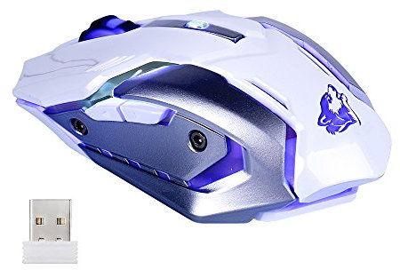 Lancoon Drahtlose Wiederaufladbare Gaming-Maus - USB Optische MäUse Mit Ruhe Klicken, 3 Einstellbare DPI, 6 Tasten, 7 Wechselnde Atmung Hintergrundbeleuchtung - GM07 Weiß